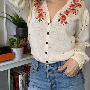 🪴90s Puff Sleeve Embroidered Cardigan